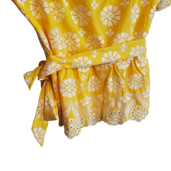 Talbots Yellow Floral Eyelet Embroidered Belted Peplum Top NWT 14P - Picture 5 of 16